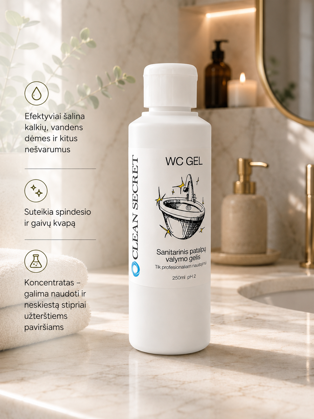 Vonios ir WC valiklis WC GEL, 250 ml