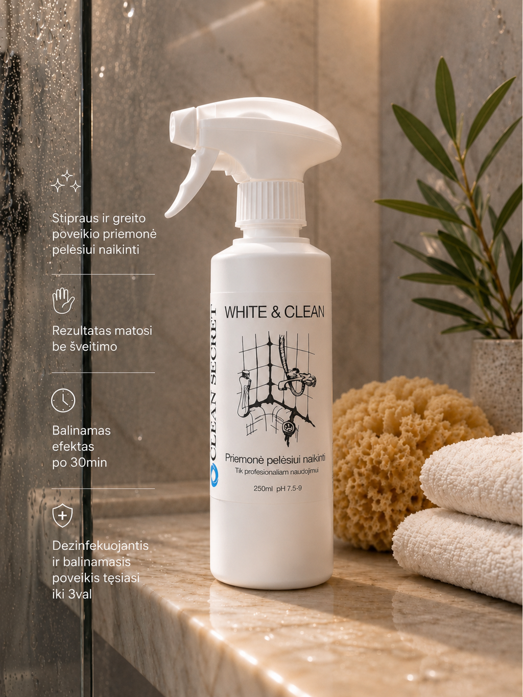 Priemonė pelėsiui naikinti WHITE & CLEAN, 250 ml